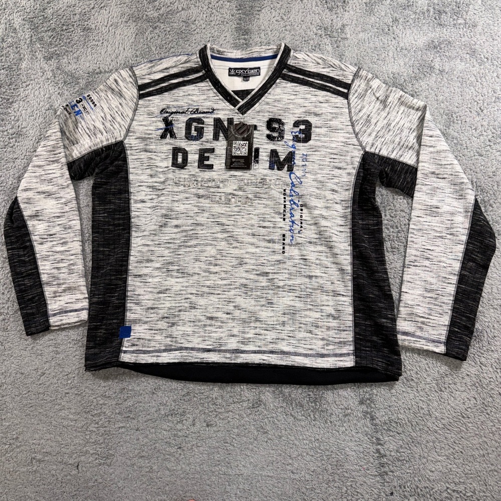 Oxygen Collections Mens XXL Gray Black Space Dye Graphic Long Sleeve Shirt